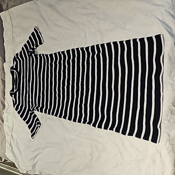Navy and white stripe knit midi dress - Picture 1 of 3